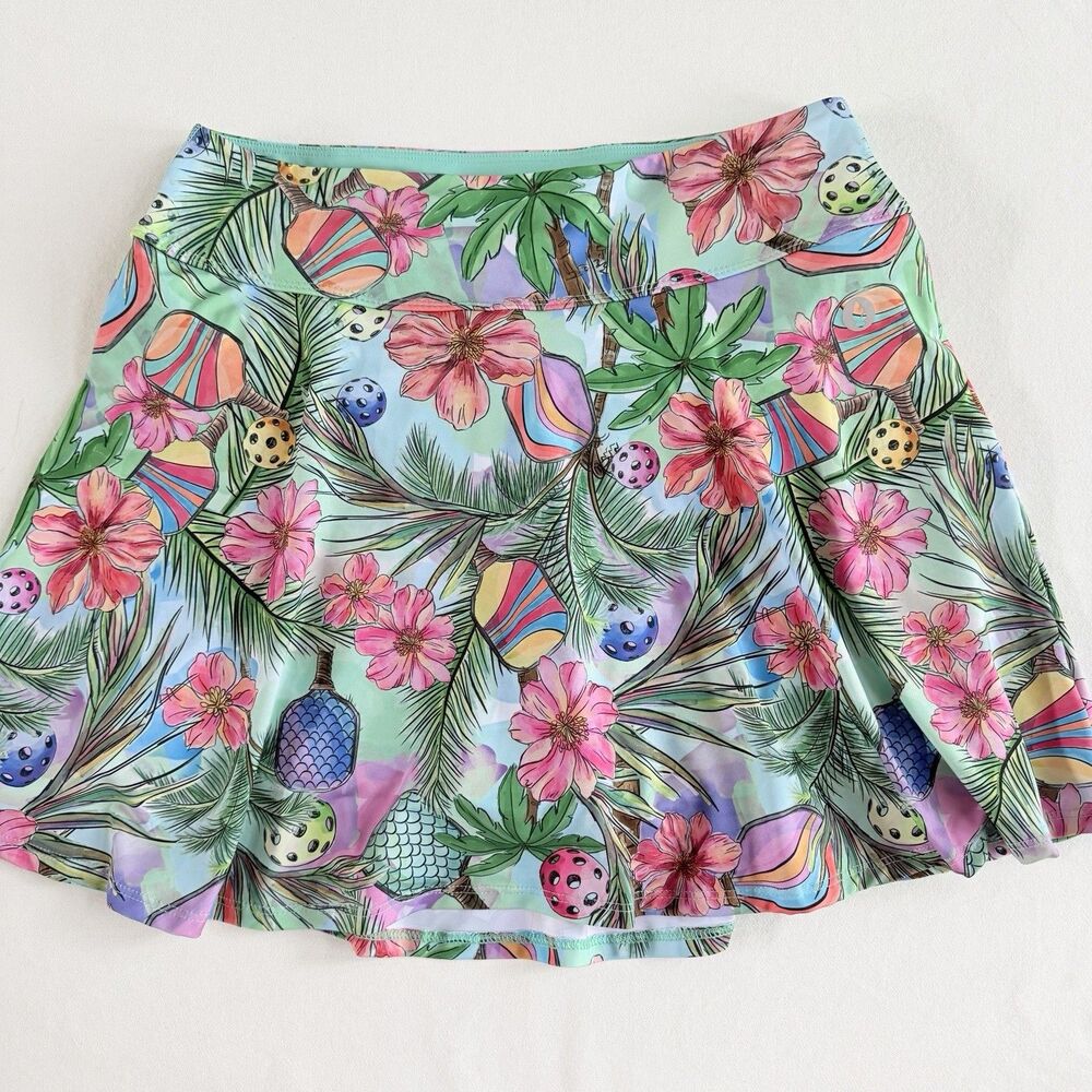 Dona Jo Pickleball Hawaiian Skort Size 2 L Floral Pink Paddle Ball Tennis Skirt